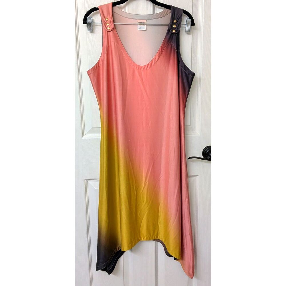 Reversible & Adjustable V-Neck Dress in Dark Grey, Pink & Yellow | SZ Large
